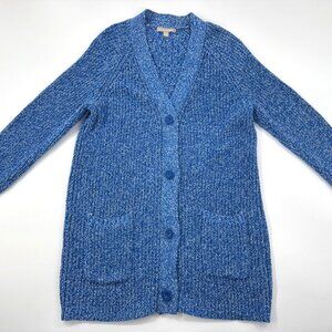 Woman Within Cardigan Sweater Large 18 20 Button V-Neck Blue Fleck Fisherman